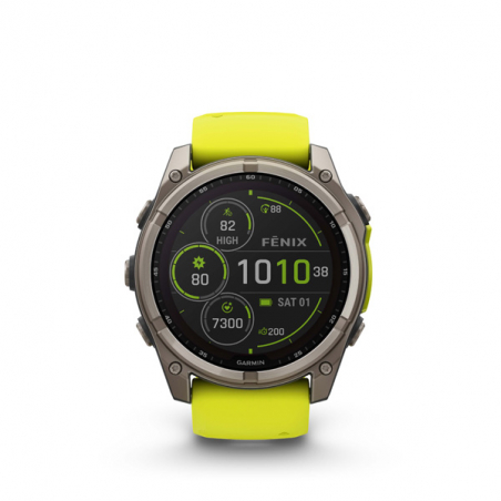 Garmin fenix 8 - 51mm, Sapphire Solar, Titanium, Amp Yellow/Graphite band