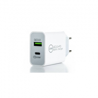 Sieťový adaptér ER POWER 20W USB-C PD/USB-A QC 3.0 - biela